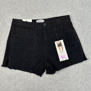 Vanilla Star Crochet Denim Shorts Women’s 28 Black Boho Festival Style V33095-3